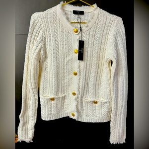 BNWT-From TAHARI, gorgeous cream, fringe style- button down cardigan. Sz XS